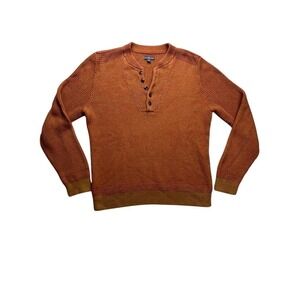 LL Bean Signature Henley Sweater Mens Large Orange Ribbed Cotton Knit